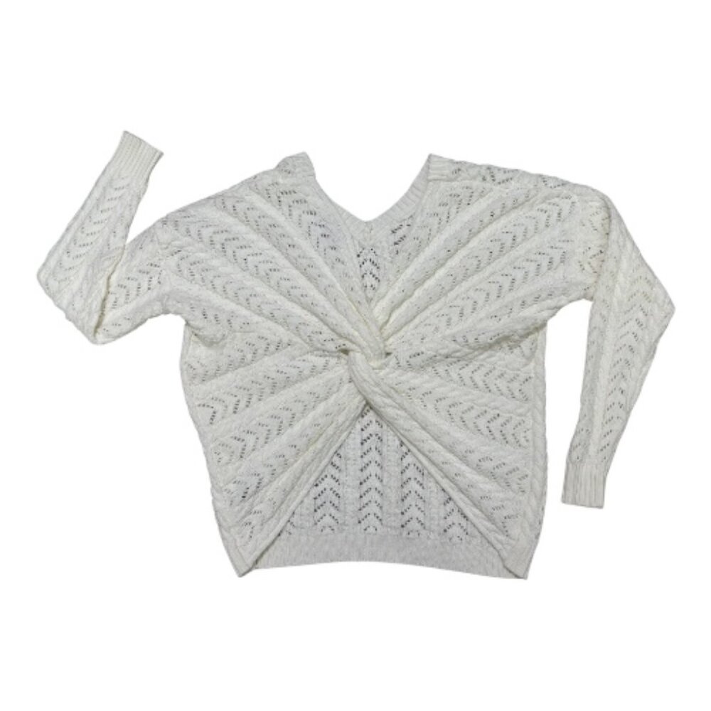 mi ami Francesca's Cable Knit Knotback Sweater Women's S Off White V-Necl L/S - Picture 5 of 10